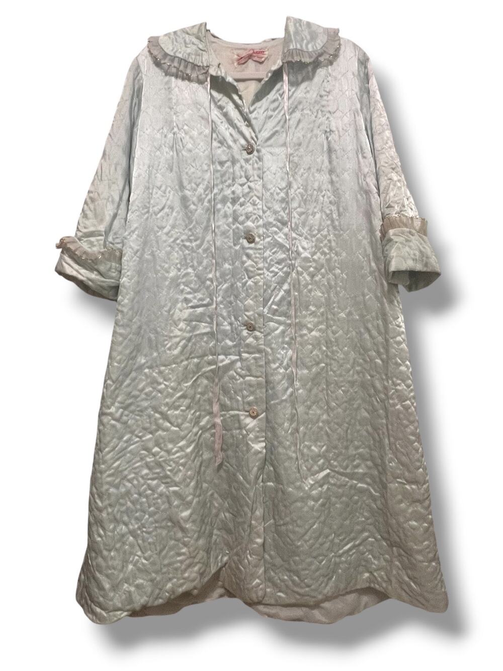 Vintage 1960s James Jebaily Quilted Light Teal Robe OSFM